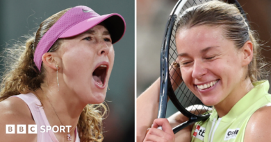 Mirra Andreeva and Maja Chwalinska celebrate during their 2026 French Open finals