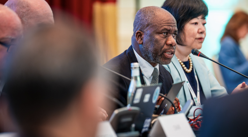 Evans Njewa, on behalf of the Least Developed Countries Group, addresses the 71st GEF Council Meeting. Credit: IISD_ENB