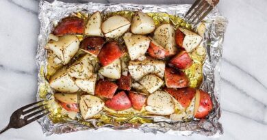 grilled potatoes on a piece of foil