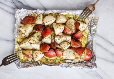 grilled potatoes on a piece of foil