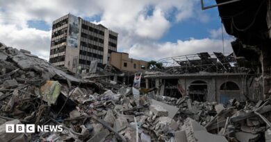 Damage by Israeli airstrikes in the centre of Nabatieh on June 26, 2026 in Nabatieh, Lebanon. 