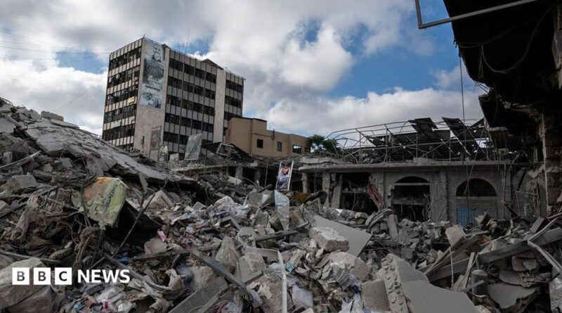 Damage by Israeli airstrikes in the centre of Nabatieh on June 26, 2026 in Nabatieh, Lebanon.