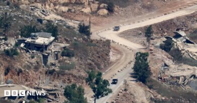 Israeli tanks operate on a road in southern Lebanon, pictured on June 27, 2026.