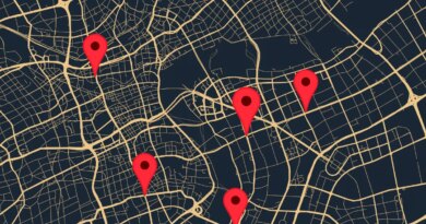 A street map with location dots on top.