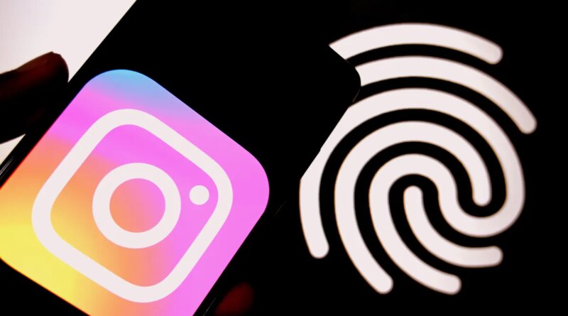 In this photo illustration, an Instagram logo is seen displayed on a smartphone with a Passkey Finger scanner.