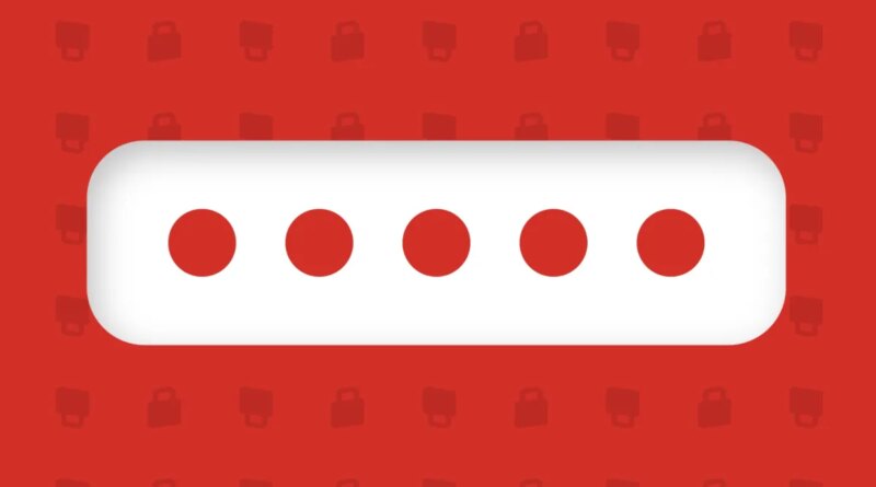 white bar with 5 red dots on red background