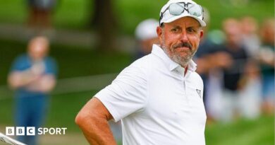 Phil Mickleson of LIV team HyFlyers GC reacts to his missed putt on the 16th green during LIV Michigan at The Cardinal at Saint John's