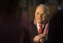 (FILES) British artist David Hockney gestures during a preview of The Queen's Window, a new stained glass window designed by Hockney and created by Barley Studio York, at Westminster Abbey in central London on September 26, 2018.
