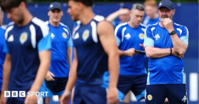 Scotland head coach Steve Clarke is thoughtful during training