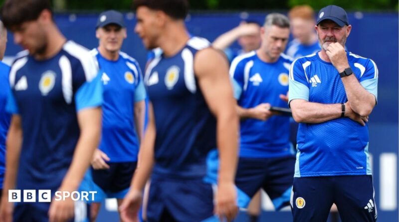 Scotland head coach Steve Clarke is thoughtful during training