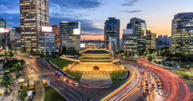 Old fortress gate with light trails at downtown - Seoul, South Korea