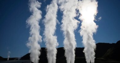 Steam rises from a geothermal power plant in Iceland.
