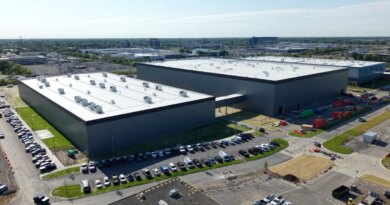 A drone takes a photo of GM's Battery Cell Development Center.