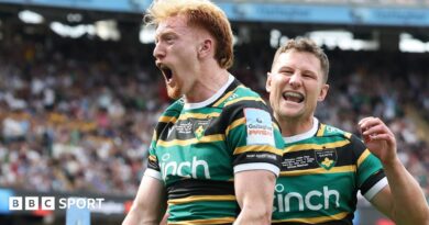 George Hendy scores a try for Northampton