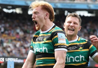 George Hendy scores a try for Northampton