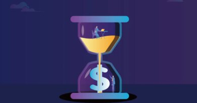 Business men work in an hourglass, hourglass and dollars, time is money