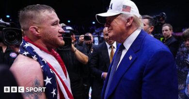 Justin Gaethje and Donald Trump talk in the octagon