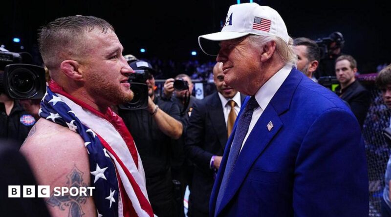 Justin Gaethje and Donald Trump talk in the octagon