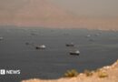 Vessels in the Strait of Hormuz, as seen from Oman on June 18, 2026.