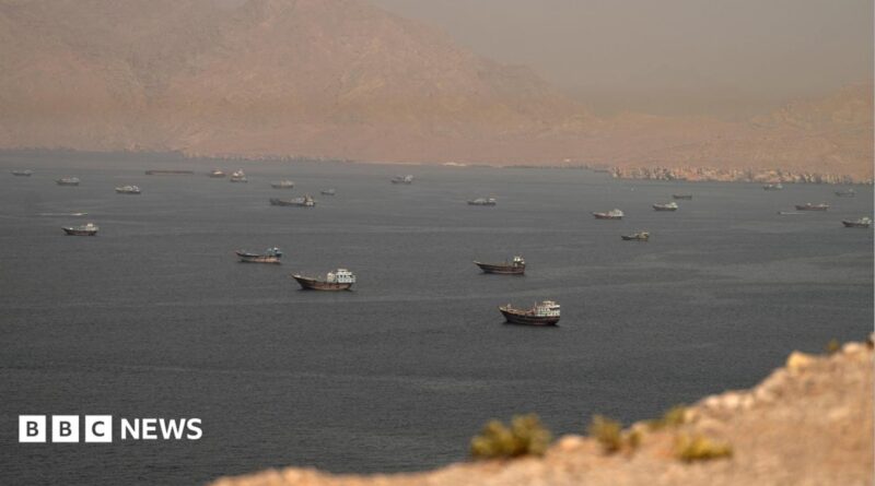 Vessels in the Strait of Hormuz, as seen from Oman on June 18, 2026.