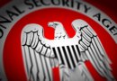the NSA's logo on a red background