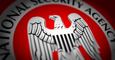 the NSA's logo on a red background
