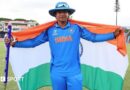 Vaibhav Sooryavanshi holds up an India flag to celebrate winning the Under-19 World Cup