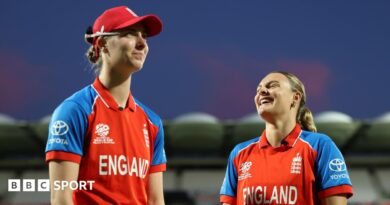 Two wagon wheels that show Freya Kemp and Dani Gibson's boundaries in T20 internationals for England. Kemp hits more down the ground and into the leg side while Gibson has more success through the off side