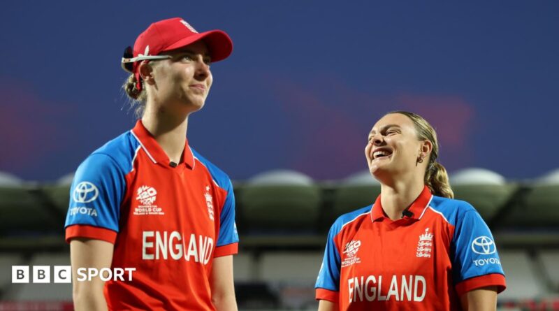 Two wagon wheels that show Freya Kemp and Dani Gibson's boundaries in T20 internationals for England. Kemp hits more down the ground and into the leg side while Gibson has more success through the off side