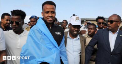 Somali referee Omar Abdulkadir Artan arriving at Aden Abdulle Osman International Airport in Mogadishu, Somalia.