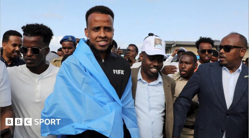 Somali referee Omar Abdulkadir Artan arriving at Aden Abdulle Osman International Airport in Mogadishu, Somalia.