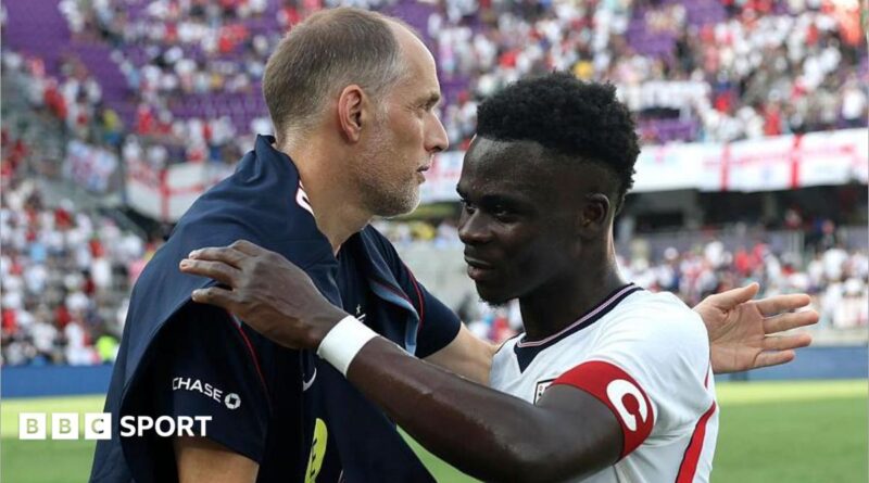 Thomas Tuchel hugs Bukayo Saka after England's friendly win over Costa Rica in June 2026