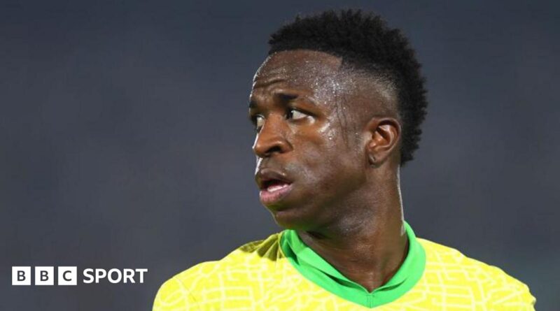 Brazil's Vinicius Junior in traditional yellow and green national team kit
