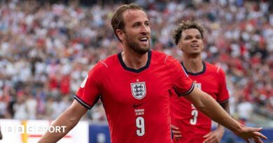 Harry Kane celebrates scoring for England