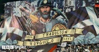 A tifo featuring a miner holding a pasty and a pickaxe