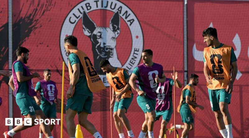 Iran's players take part in a training session during the 2026 World Cup football tournament at the Centro Xoloitzcuintle in Tijuana, Mexico