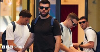 Scotland players John Souttar, Grant Hanley, Lewis Ferguson and Andy Robertson leave the team hotel