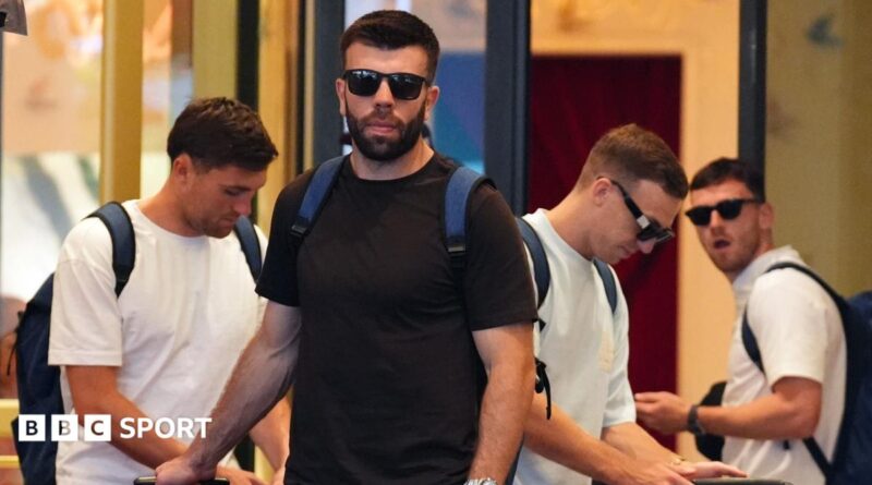 Scotland players John Souttar, Grant Hanley, Lewis Ferguson and Andy Robertson leave the team hotel