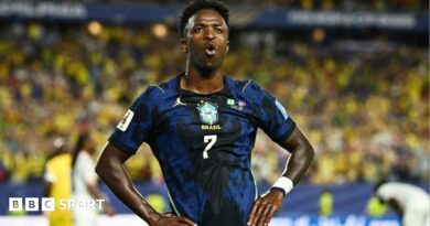 Brazil's Vinicius Jr celebrates scoring against Haiti at the 2026 World Cup