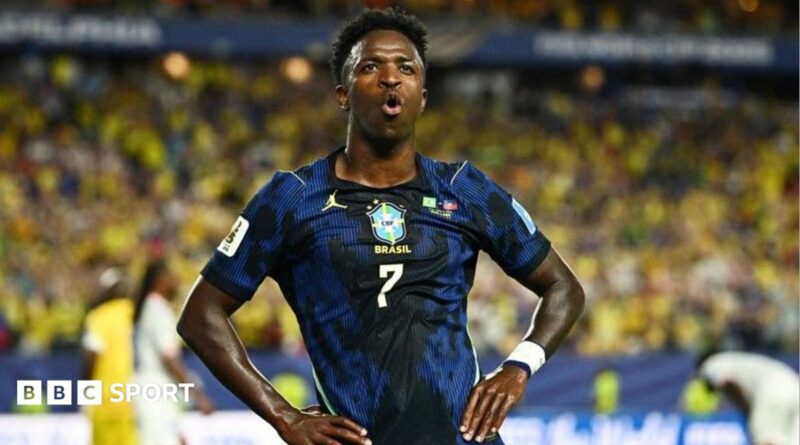Brazil's Vinicius Jr celebrates scoring against Haiti at the 2026 World Cup