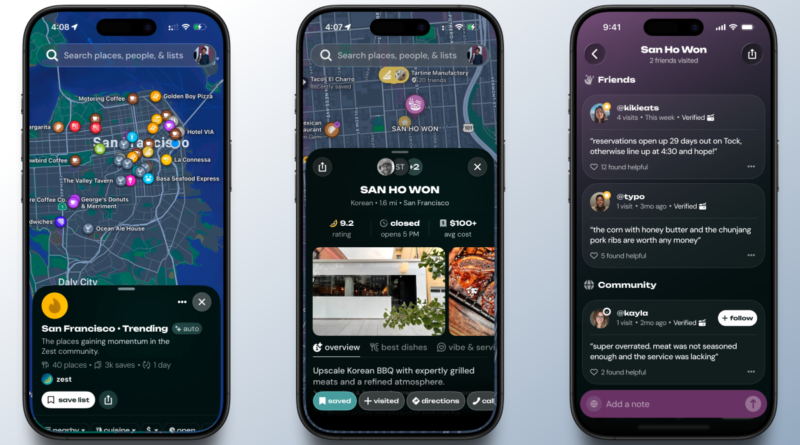 Zest Maps on three smartphones