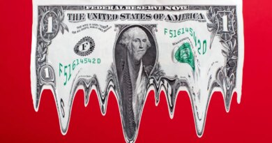 US $1 dollar bill in mid-air, melting