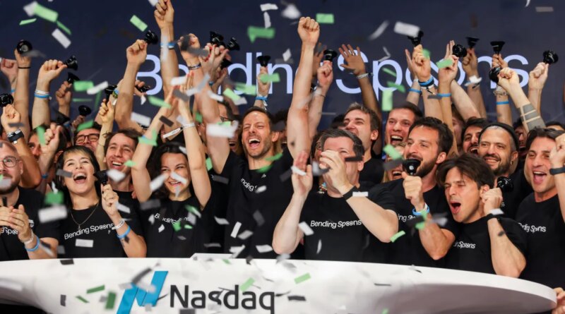Matteo Danieli, co-founder of Bending Spoons, center, rings the opening bell during the Bending Spoons initial public offering (IPO) at the Nasdaq MarketSite in New York, US, on Wednesday, July 1, 2026. Bending Spoons applies a private equity playbook to software, buying up mostly fledgling subscription-based apps, slashing headcount and handing operations to its roster of Italian engineers. Photographer: Michael Nagle/Bloomberg via Getty Images