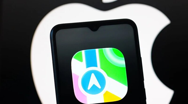 In this photo illustration, the Apple Maps logo is seen displayed on a smartphone screen.
