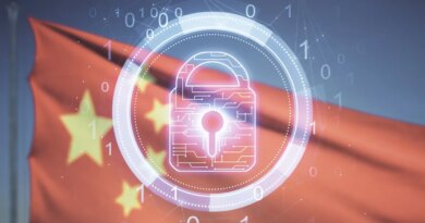 Image of Chinese flag with digital overlay of a lock depicting privacy