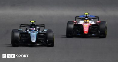 Mercedes' Kimi Antonelli ahead of Ferrari's Lewis Hamilton in the British Grand Prix sprint race