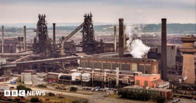 An aerial view of British Steel's Scunthorpe works on July 16, 2026 in Scunthorpe, England.