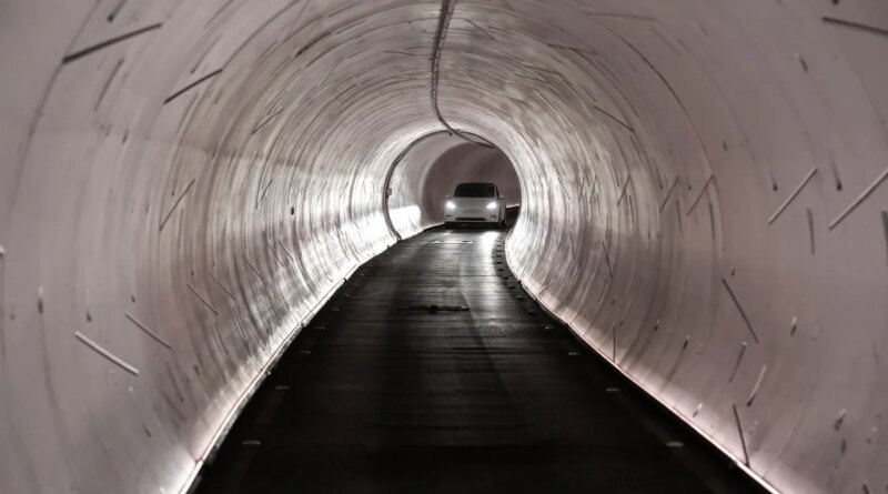 A Tesla in the Boring company tunnel in Las Vegas.