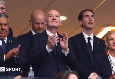 FA chairwoman Debbie Hewitt (right) and chief executive Mark Bullingham (second right) with FIFA president Gianni Infantino (centre) at the World Cup semi-final between England and Argentina