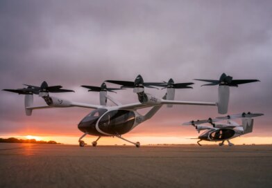two joby aviation evtols set in front of a sunset
